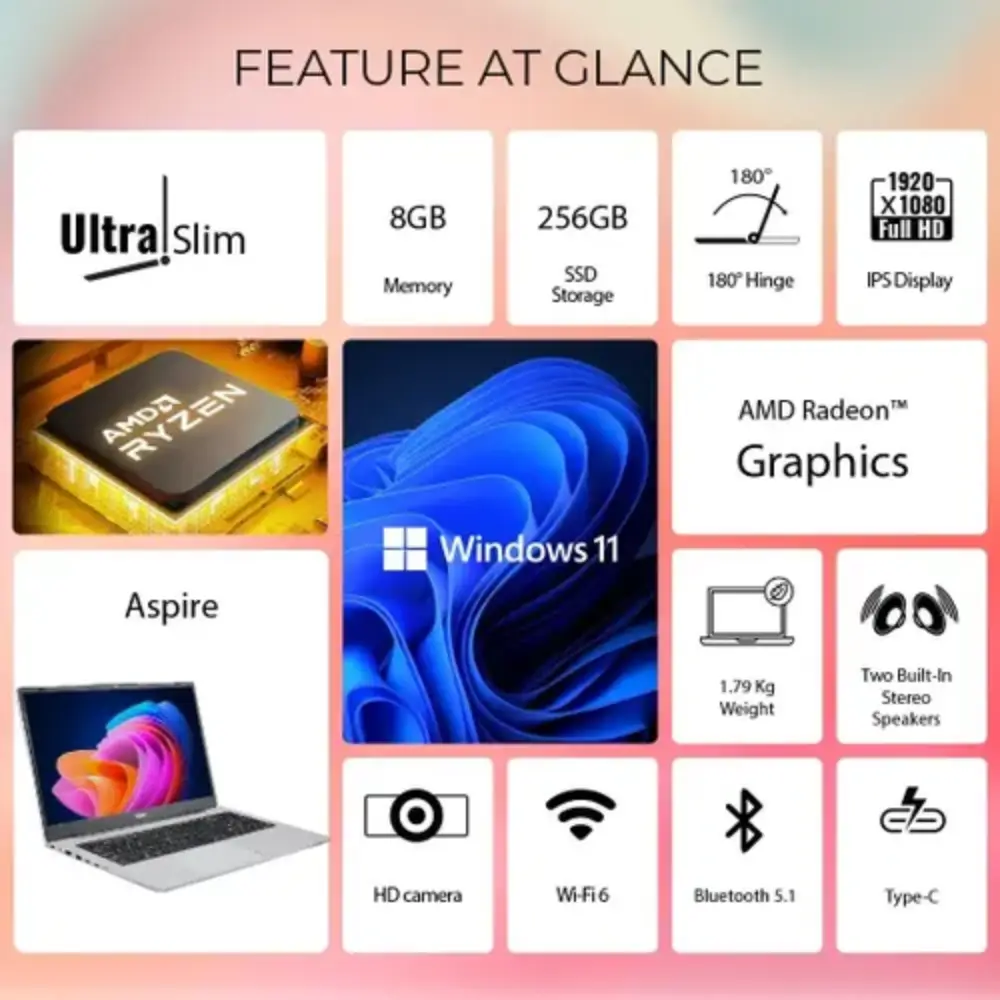Acer Laptop Ryzen 3 5300U 8GB | 256 SSD | 15.6" FHD WIN 11 (Aspire 3) without Bag view 2